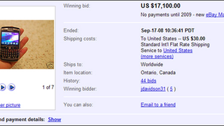 BlackBerry Javelin Sells for $17,000 on eBay